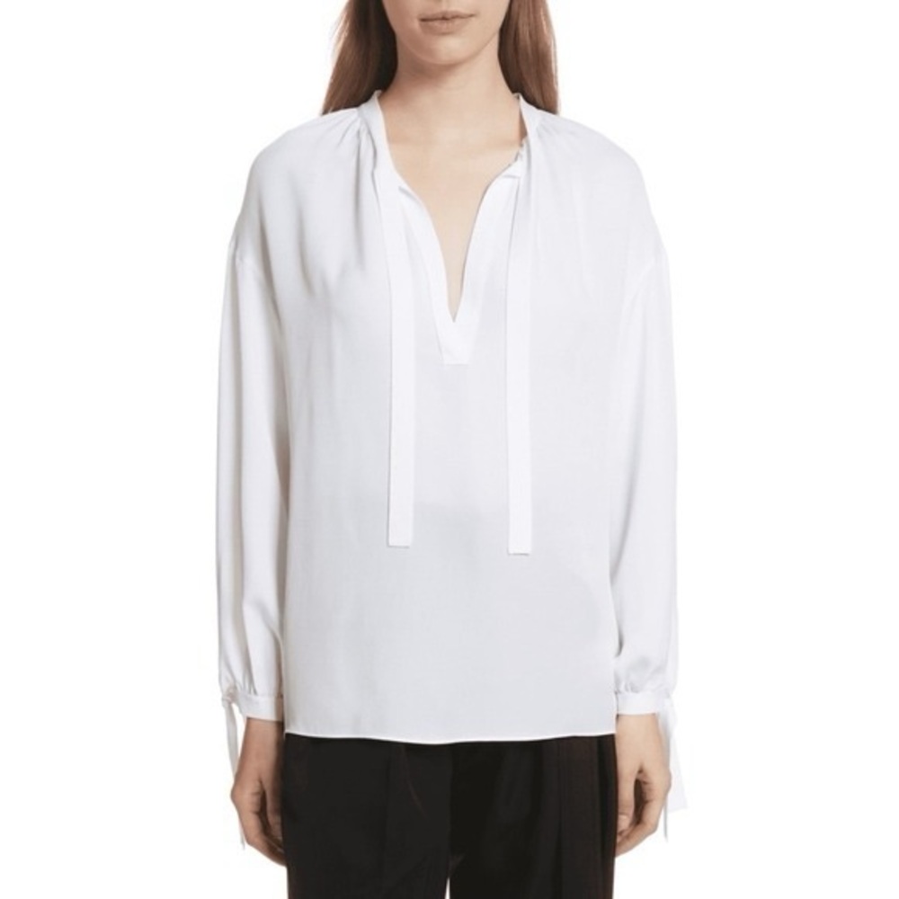 Vince Tie Front Poet Blouse in White